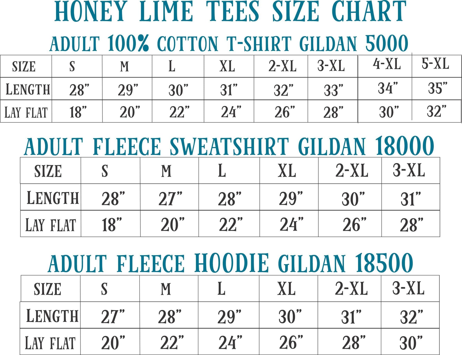 a chart that provides size charts for three different types of clothing items: adult 100% cotton T-shirts, adult fleece sweatshirts, and adult fleece hoodies. The chart lists the sizes and corresponding measurements for each type of clothing item, allowing users to easily determine the appropriate size based on their preferences or body measurements.