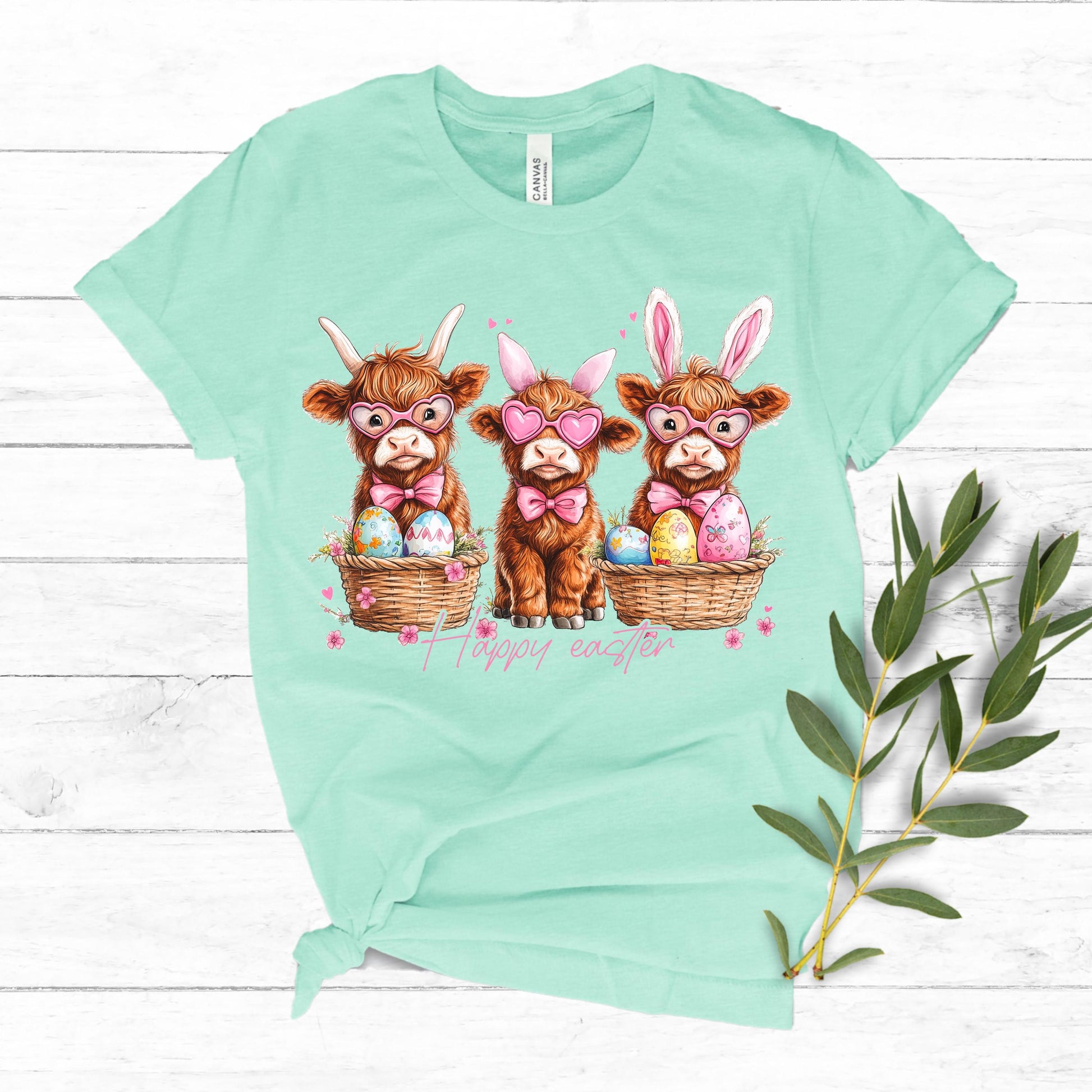 Easter Highland Cow Bunnies Shirt - Kids Easter T-shirt Adult, Youth, Toddler Soft, Comfortable Cotton Tee