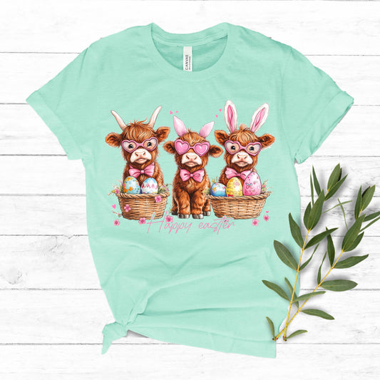 Easter Highland Cow Bunnies Shirt - Kids Easter T-shirt Adult, Youth, Toddler Soft, Comfortable Cotton Tee