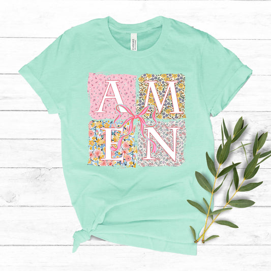 Easter Amen Floral Bow Shirt - Kids Easter T-shirt Adult, Youth, Toddler Soft, Comfortable Cotton Tee