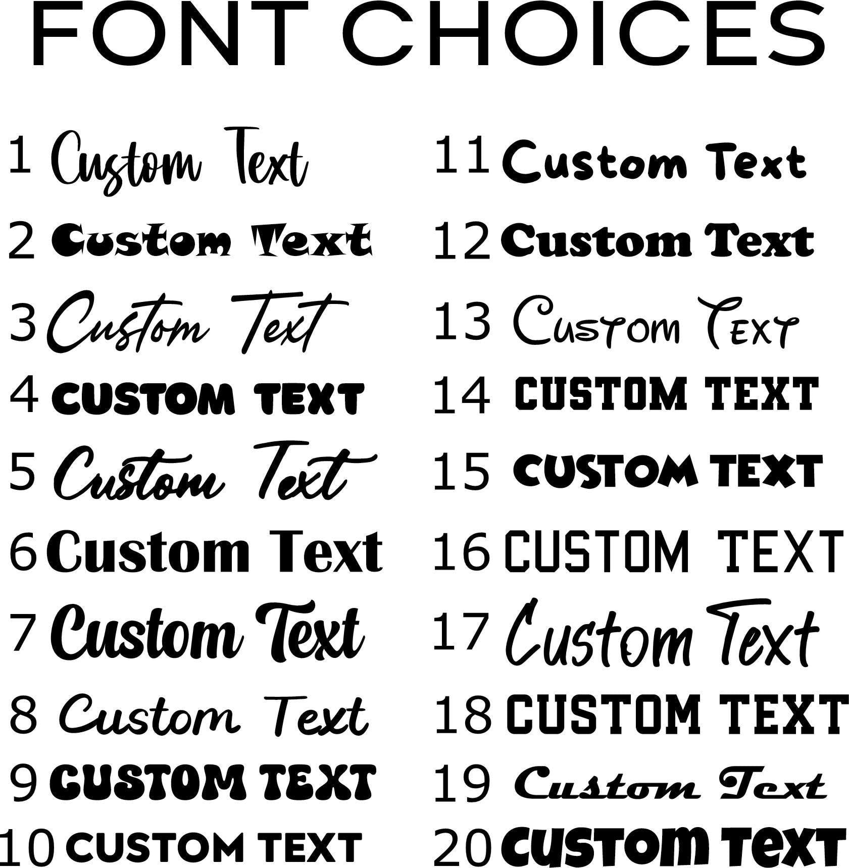 a collection of font choices, including various custom text styles and font types.