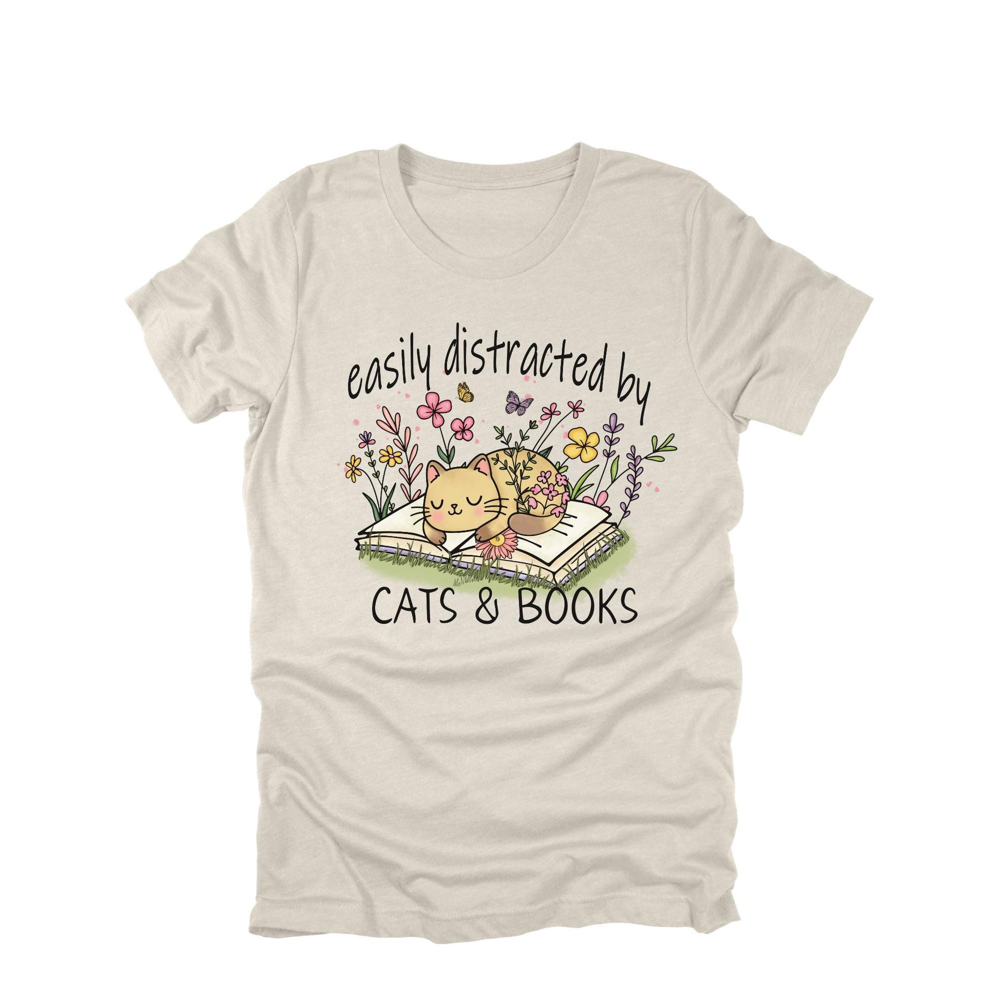 Easily Distracted by Cats and Books Shirt, Cat Lover Reading Tee, Cute Cat Book Shirt, Book Lover Gift, Teacher Librarian Shirt, Cat Tee
