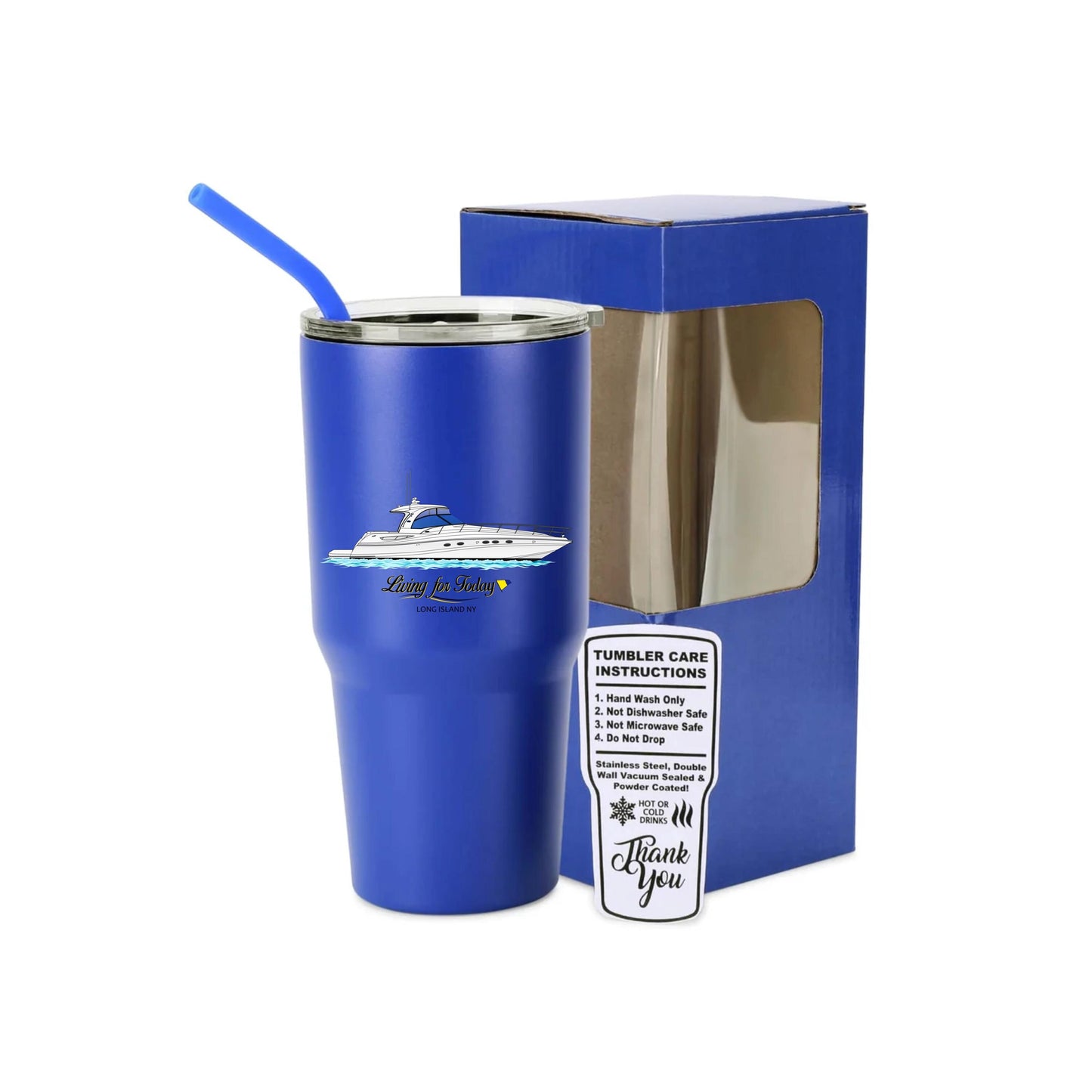 30 oz insulated tumbler custom boat design stainless steel travel cup personalized boat gift drinkware with lid and straw