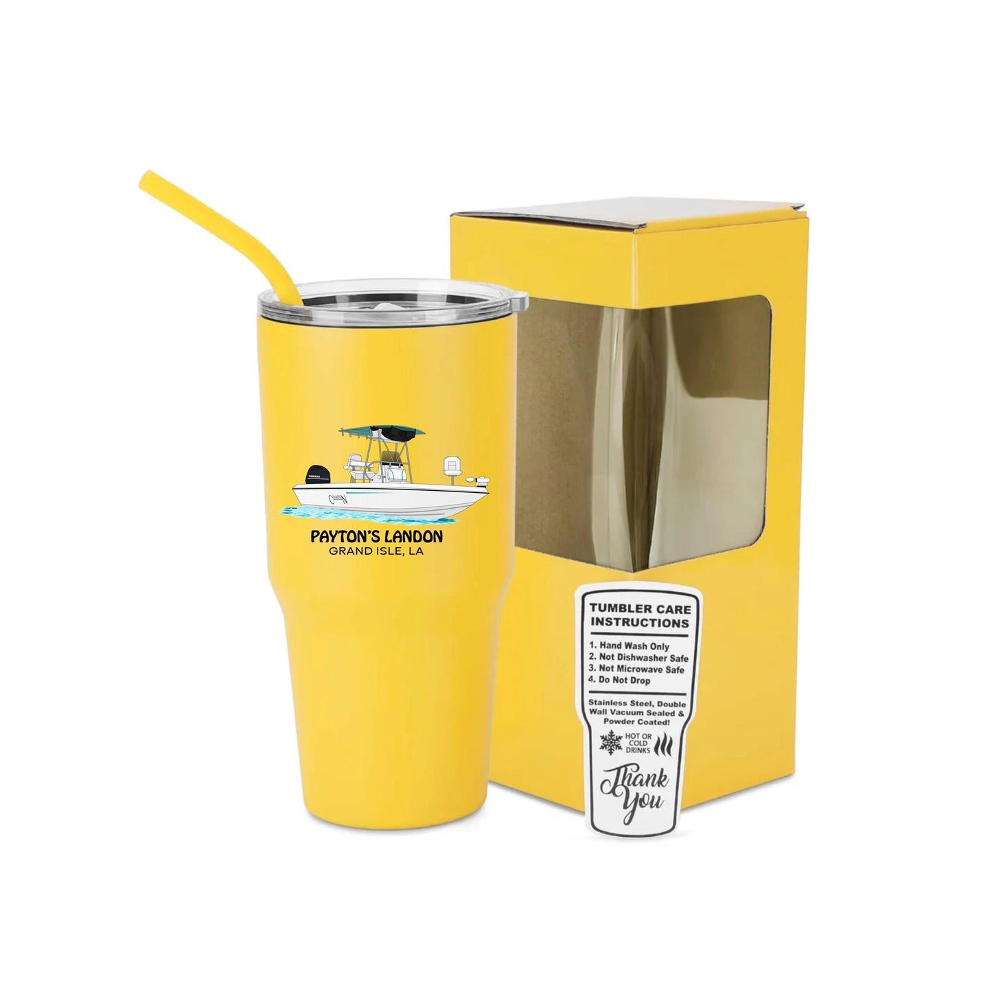 30 oz insulated tumbler custom boat design stainless steel travel cup personalized boat gift drinkware with lid and straw
