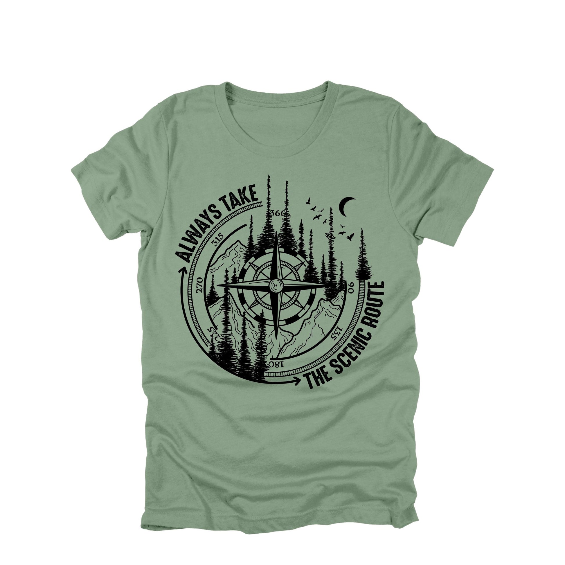 Always Take The Scenic Route Shirt Compass Mountain Adventure Graphic Tee