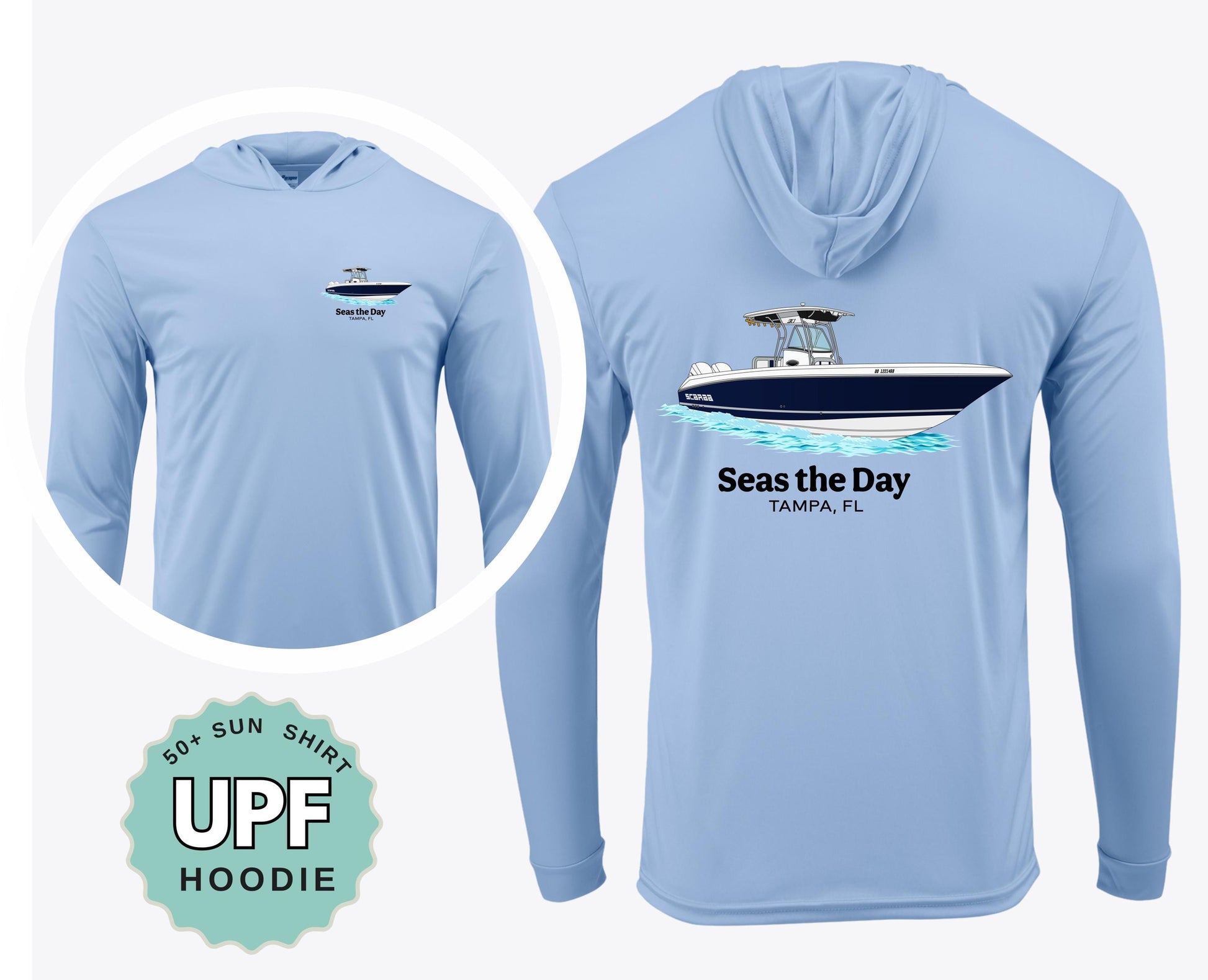 Custom boat UPF hoodie adult sun protection hooded shirt