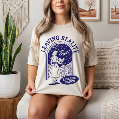 Leaving Reality Entering Fiction Shirt Reading T-Shirt Book Lover Sweatshirt Retro Literary Tee Funny Reader Top Bookish Gift
