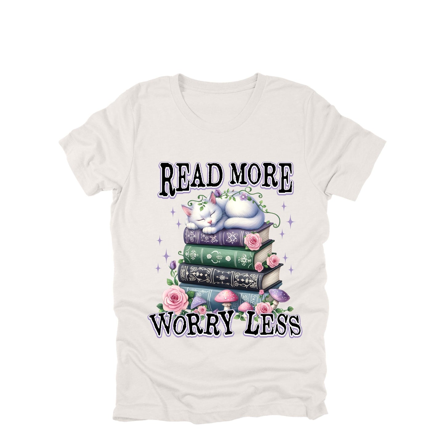 Read More Worry Less Shirt, Book Lover Shirt, Cute Cat Book Shirt, Reading Cat Tee, Bookish Shirt, Reader Gift