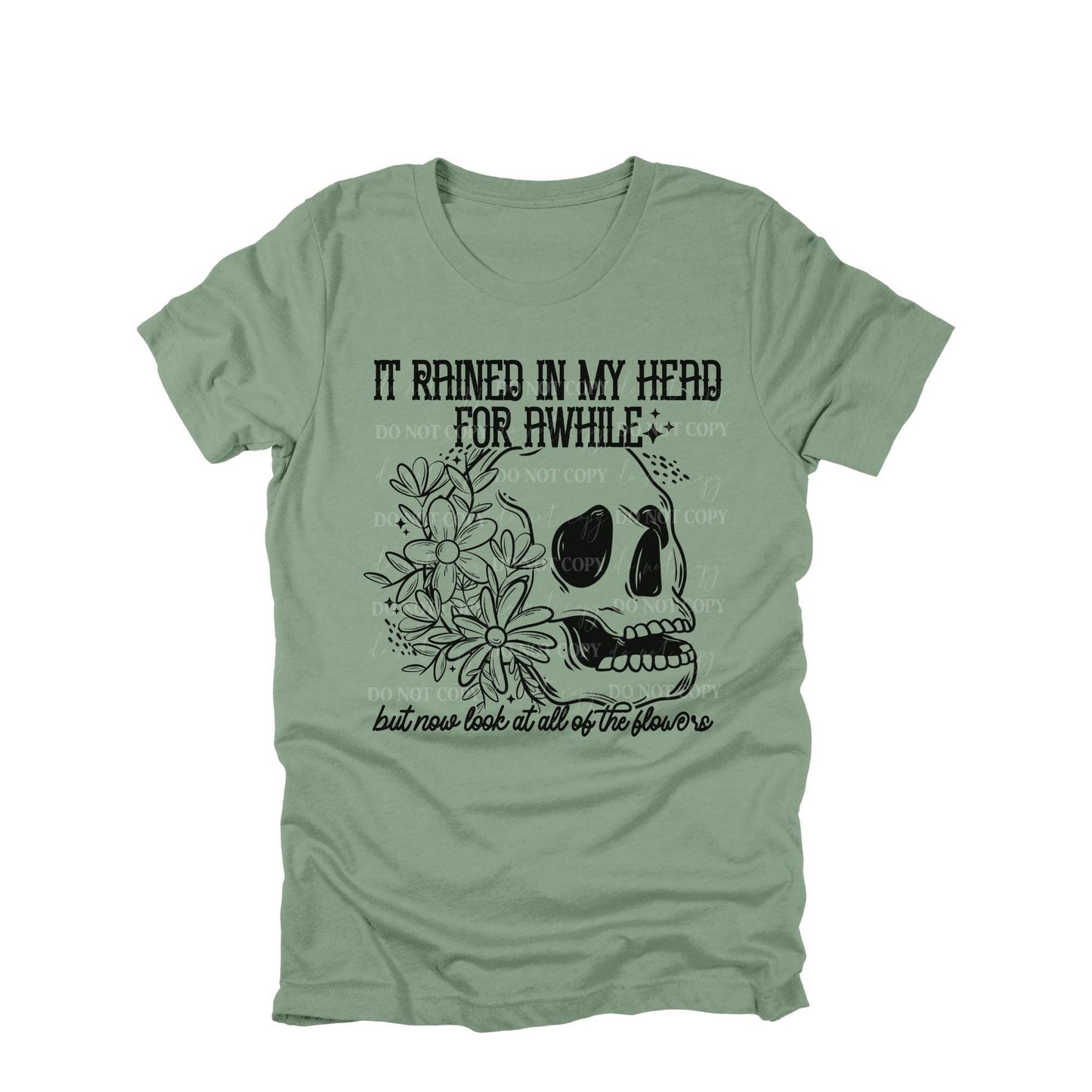 It Rained In My Head Shirt, Mental Health Skull Tee, Floral Skull Growth Shirt, Recovery Quote T-Shirt, Positive Affirmation Graphic Tee