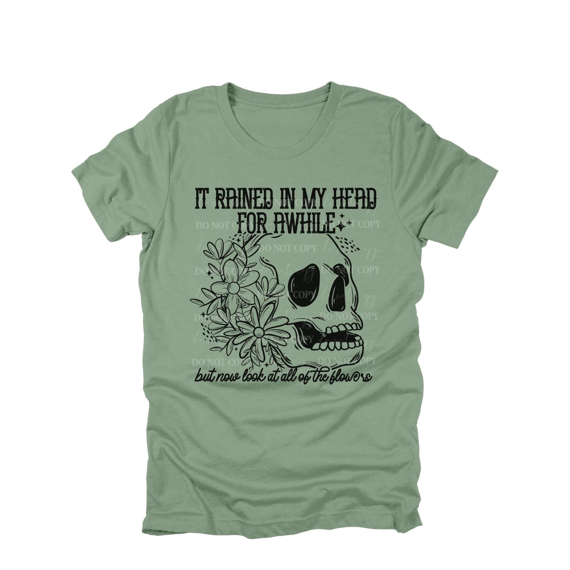 It Rained In My Head Shirt, Mental Health Skull Tee, Floral Skull Growth Shirt, Recovery Quote T-Shirt, Positive Affirmation Graphic Tee