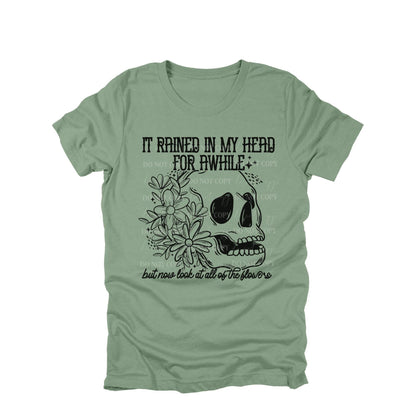 It Rained In My Head Shirt, Mental Health Skull Tee, Floral Skull Growth Shirt, Recovery Quote T-Shirt, Positive Affirmation Graphic Tee