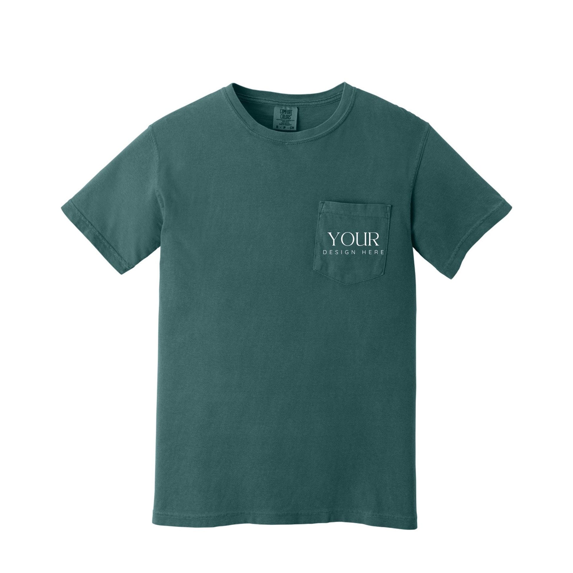 Comfort Colors 6030 Custom Pocket T-Shirt, Upload Your Logo, Personalized Business Shirt, Front Back Logo Tee