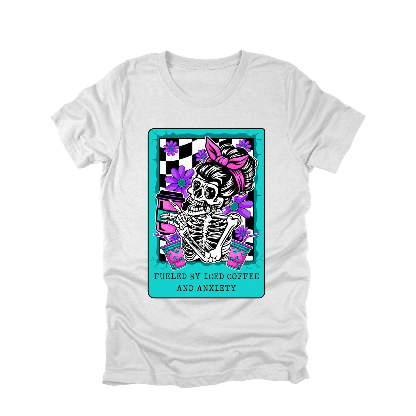 Fueled By Iced Coffee And Anxiety Shirt Funny Skeleton Coffee Graphic Tee
