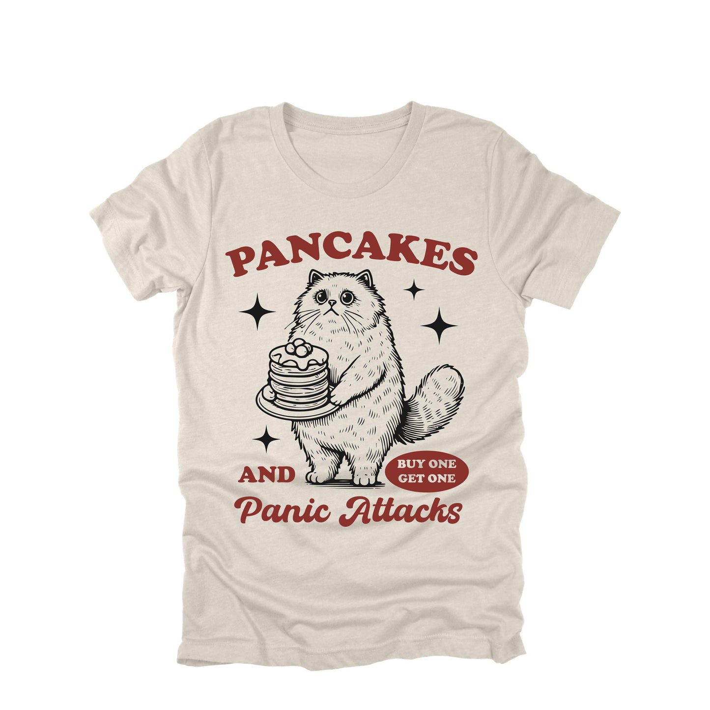 Pancakes and Panic Attacks Cat Shirt Funny Breakfast Anxiety Humor Graphic Tee