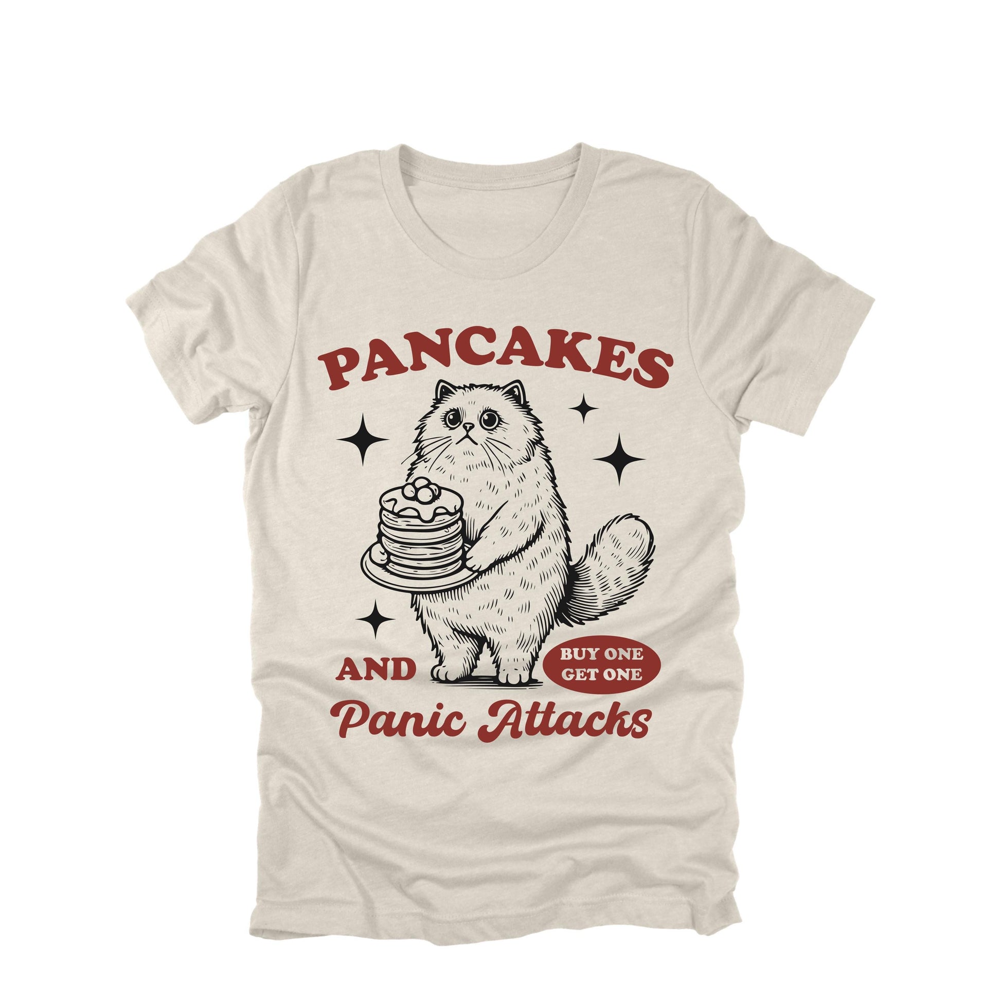 Pancakes and Panic Attacks Cat Shirt Funny Breakfast Anxiety Humor Graphic Tee