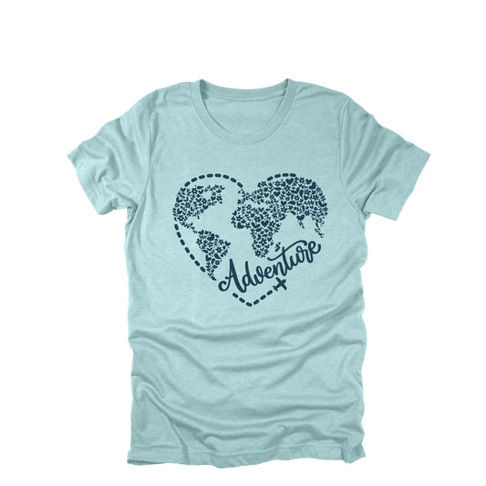 Adventure Travel Shirt World Map Heart Wanderlust Graphic Tee Travel Lover