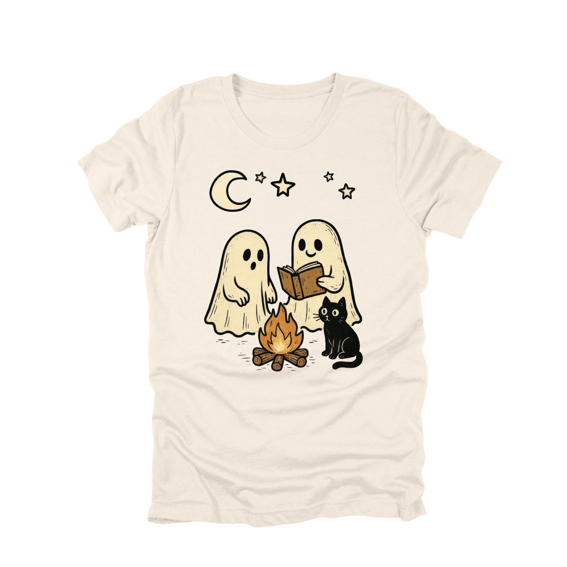 Ghost Campfire Shirt Cute Halloween Ghost Reading Graphic Tee Spooky Camping Shirt