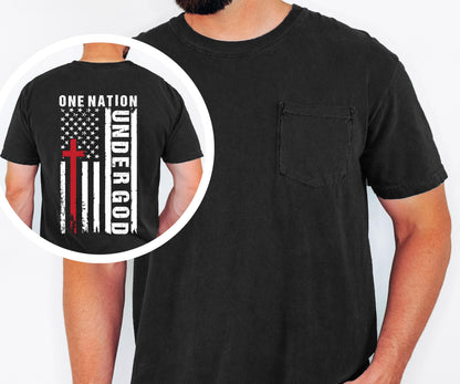 One Nation Under God Shirt, Christian American Flag Tee, Patriotic Faith Shirt, Cross Flag Shirt, Mens Religious Tee