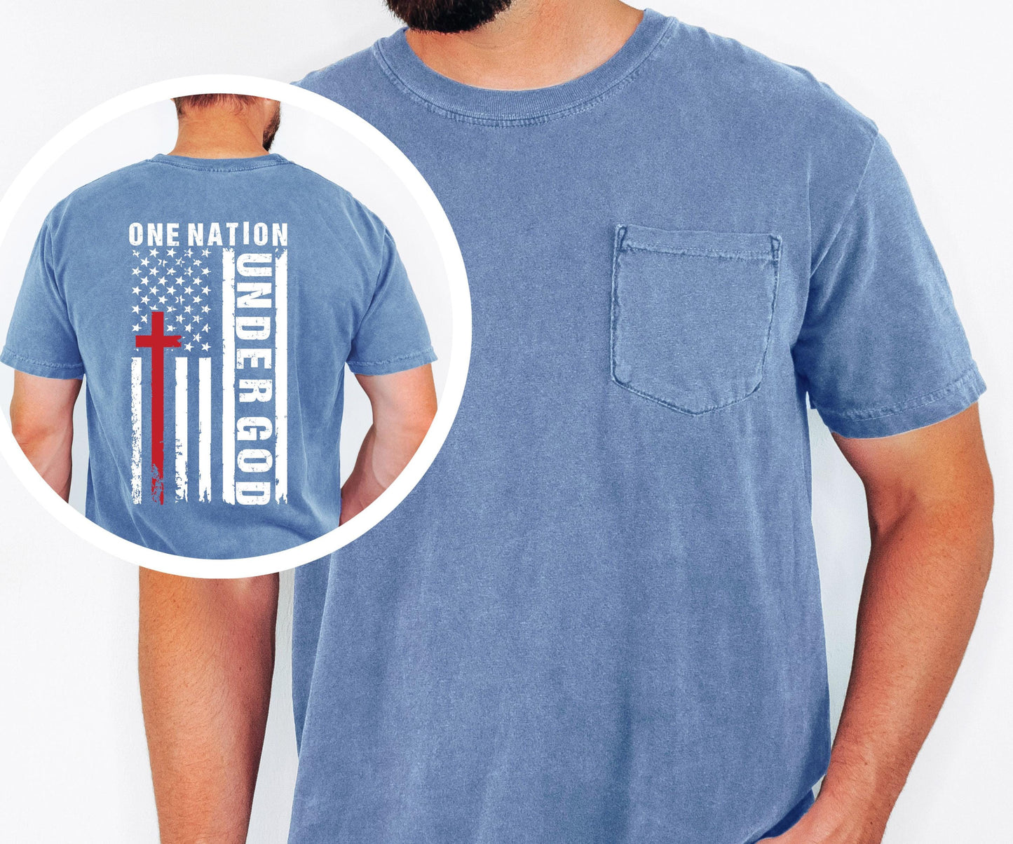 One Nation Under God Shirt, Christian American Flag Tee, Patriotic Faith Shirt, Cross Flag Shirt, Mens Religious Tee