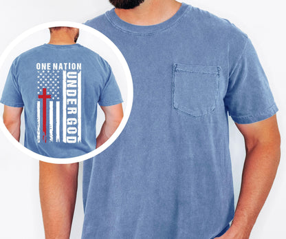 One Nation Under God Shirt, Christian American Flag Tee, Patriotic Faith Shirt, Cross Flag Shirt, Mens Religious Tee