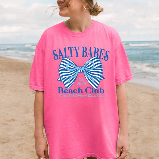 Salty Babes Beach Club Shirt, Coastal Bow Tee, Comfort Colors T Shirt, Summer Vacation Shirt, Girls Trip Tee
