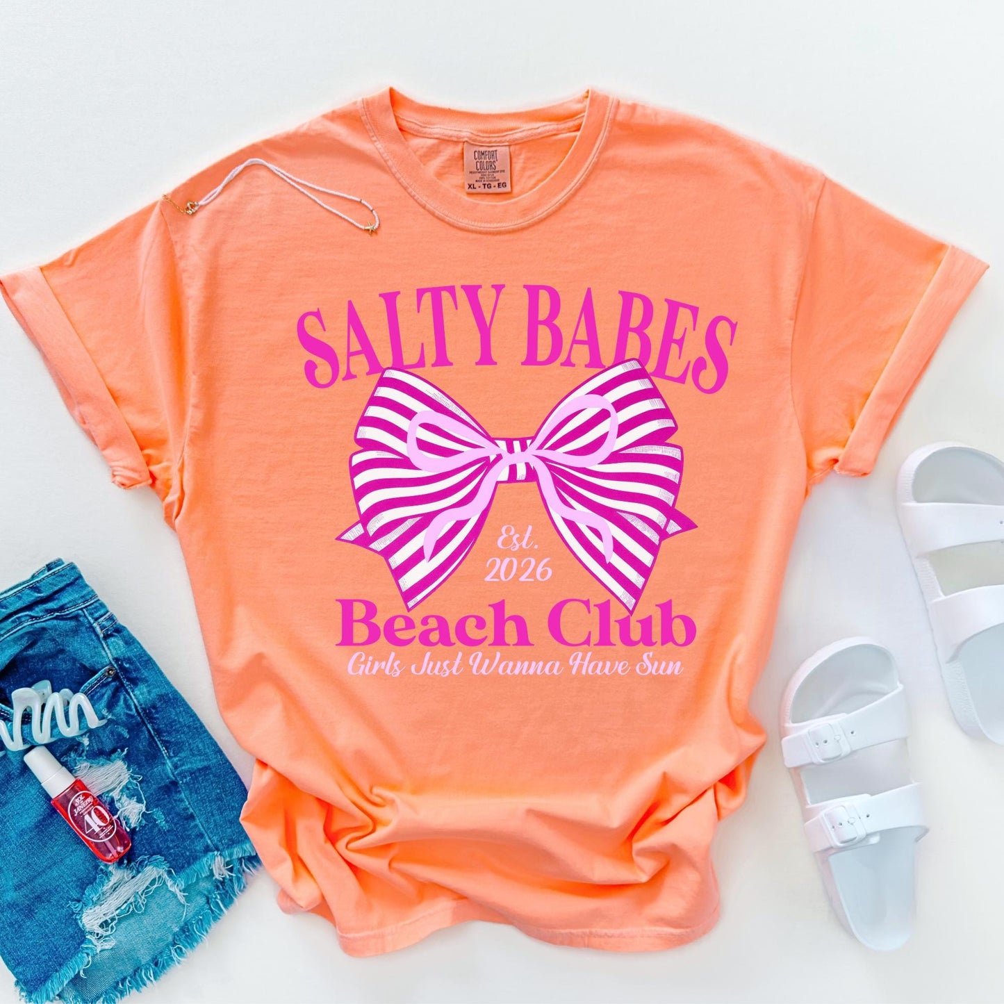 Salty Babes Beach Club Shirt, Coastal Bow Tee, Comfort Colors T Shirt, Summer Vacation Shirt, Girls Trip Tee