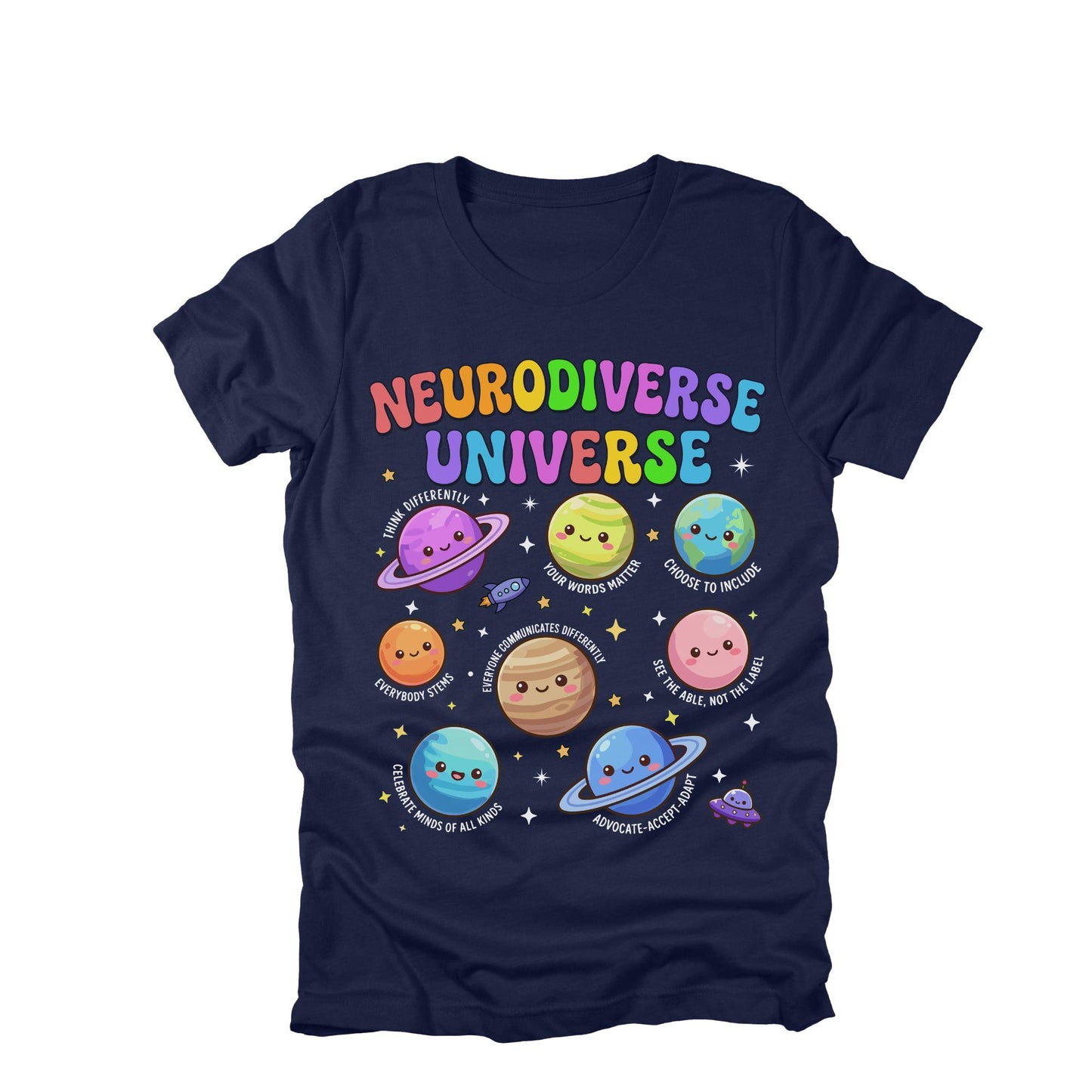 Neurodiversity Shirt Retro Planet Design, Autism Awareness Tee, ADHD Mental Health Graphic, Special Education Shirt