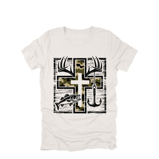Hunting Fishing Cross Shirt, Christian Outdoors Tee, Deer Antler Camo Shirt, Faith Hunter Gift, Fisherman Graphic Tee