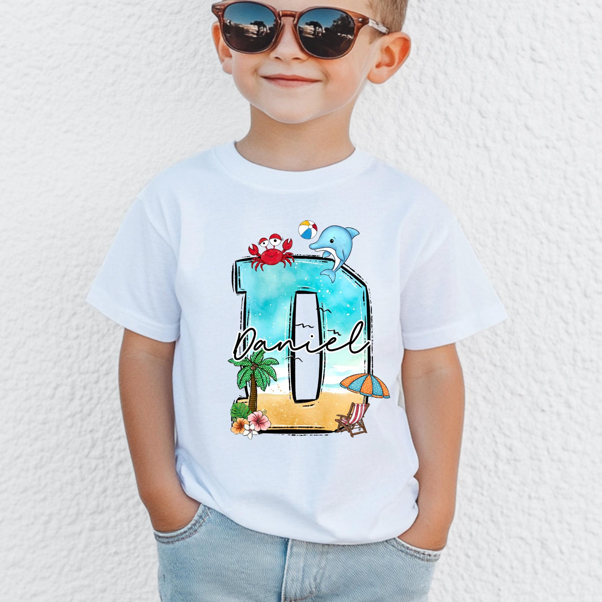 Personalized Beach Initial Shirt: Custom Kid Summer Vacation Tee
