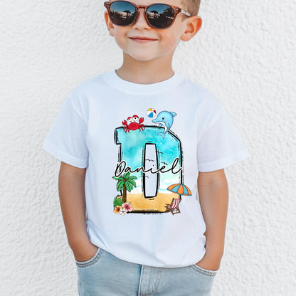 Personalized Beach Initial Shirt: Custom Kid Summer Vacation Tee