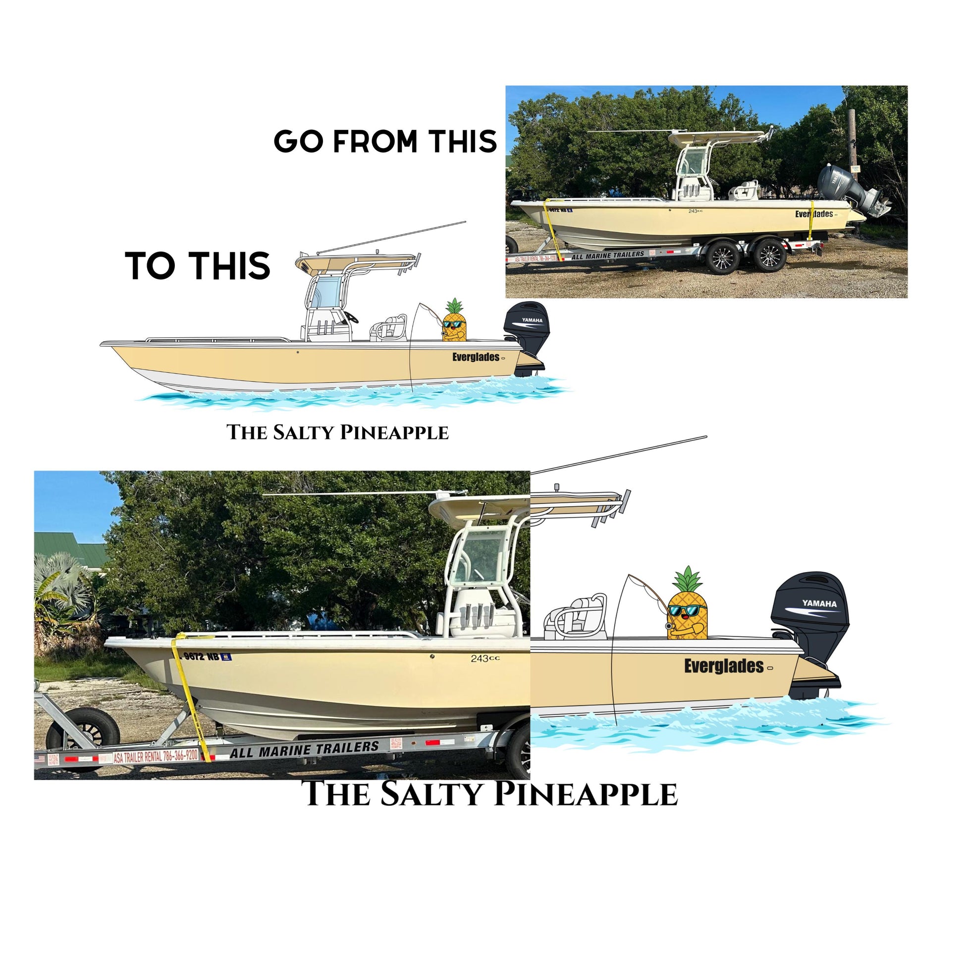 Custom boat drawing line art personalized illustration boat artwork