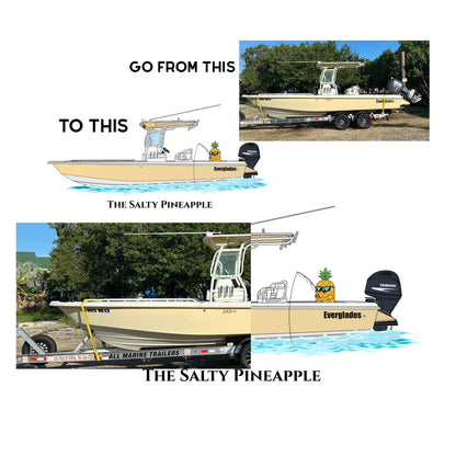 Custom boat drawing line art personalized illustration boat artwork