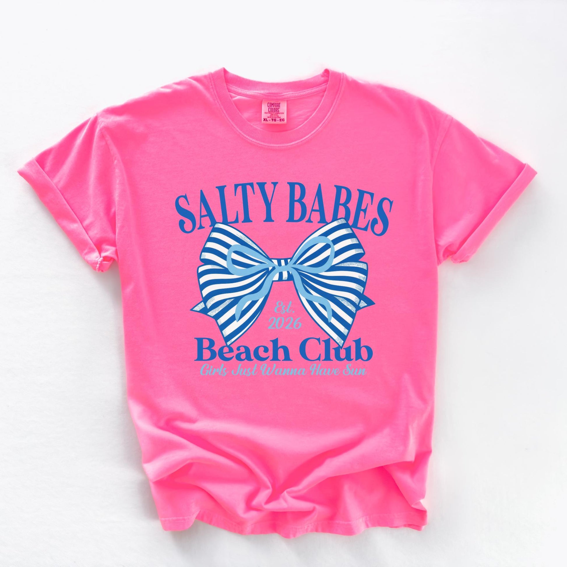 Salty Babes Beach Club Shirt, Coastal Bow Tee, Comfort Colors T Shirt, Summer Vacation Shirt, Girls Trip Tee