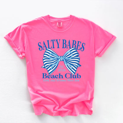 Salty Babes Beach Club Shirt, Coastal Bow Tee, Comfort Colors T Shirt, Summer Vacation Shirt, Girls Trip Tee