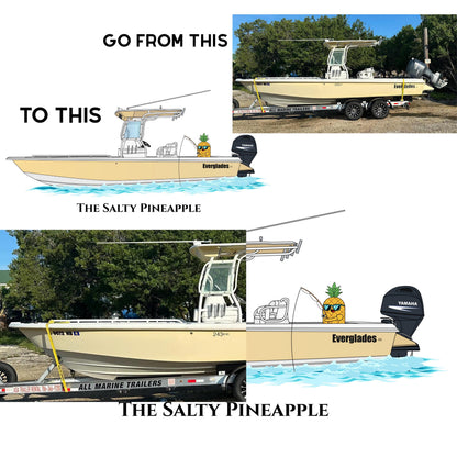 Custom boat drawing line art personalized illustration boat artwork