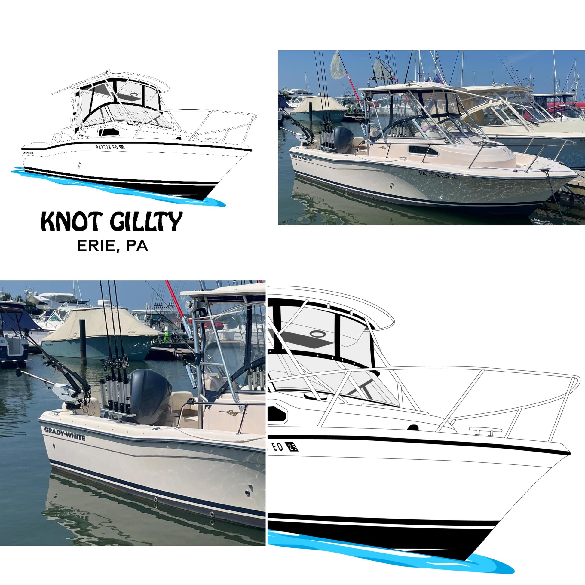 Custom boat drawing line art personalized illustration boat artwork