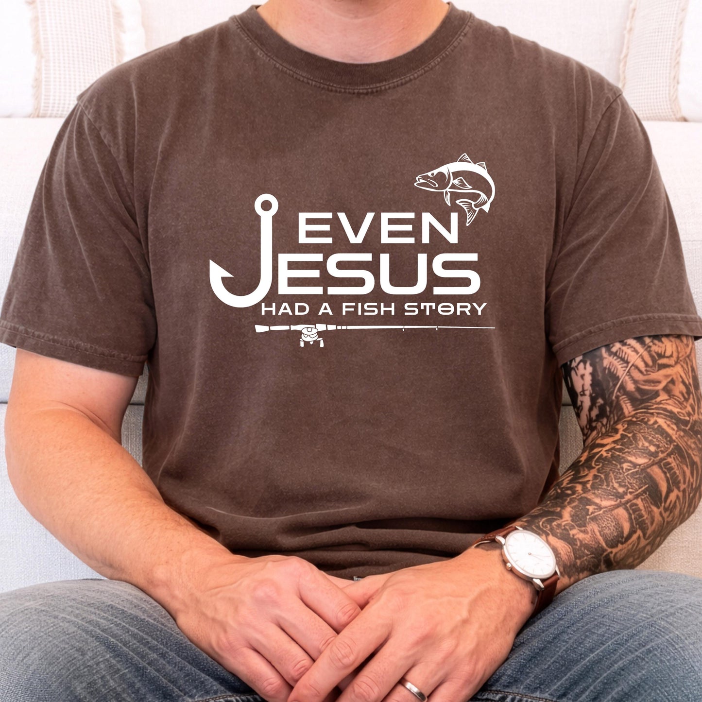 even jesus had a fish story shirt christian fishing shirt faith fisherman gift religious fishing apparel angler bible tee