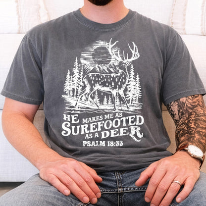 Christian Hunting Shirt Psalm 18:33 Deer Hunter Faith Apparel Outdoorsman Tee