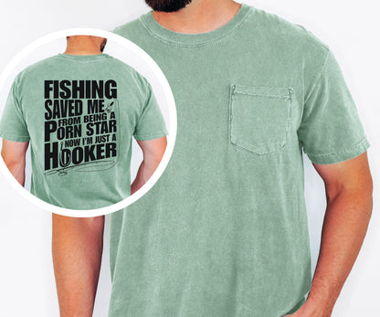 Funny Fishing Shirt, Comfort Colors Pocket Tee, Back Print Design, Gift for Fishermen
