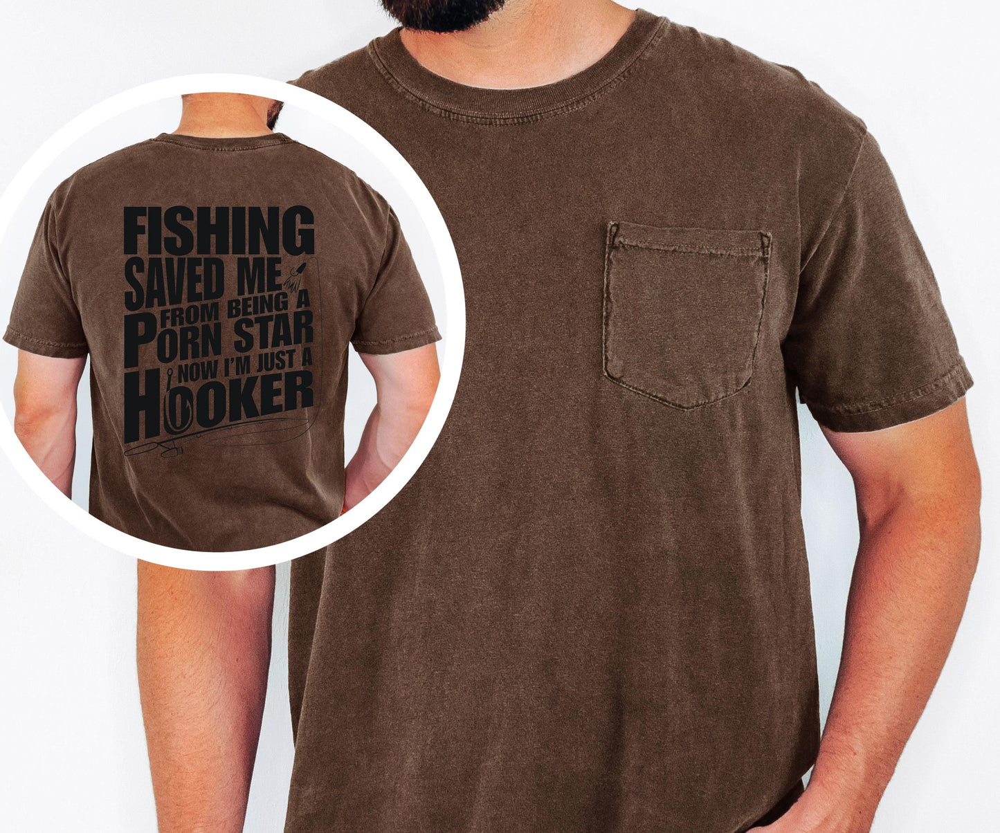 Funny Fishing Shirt, Comfort Colors Pocket Tee, Back Print Design, Gift for Fishermen