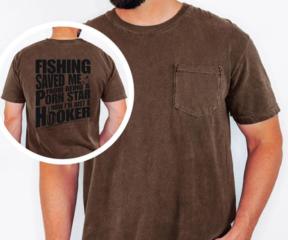 Funny Fishing Shirt, Comfort Colors Pocket Tee, Back Print Design, Gift for Fishermen