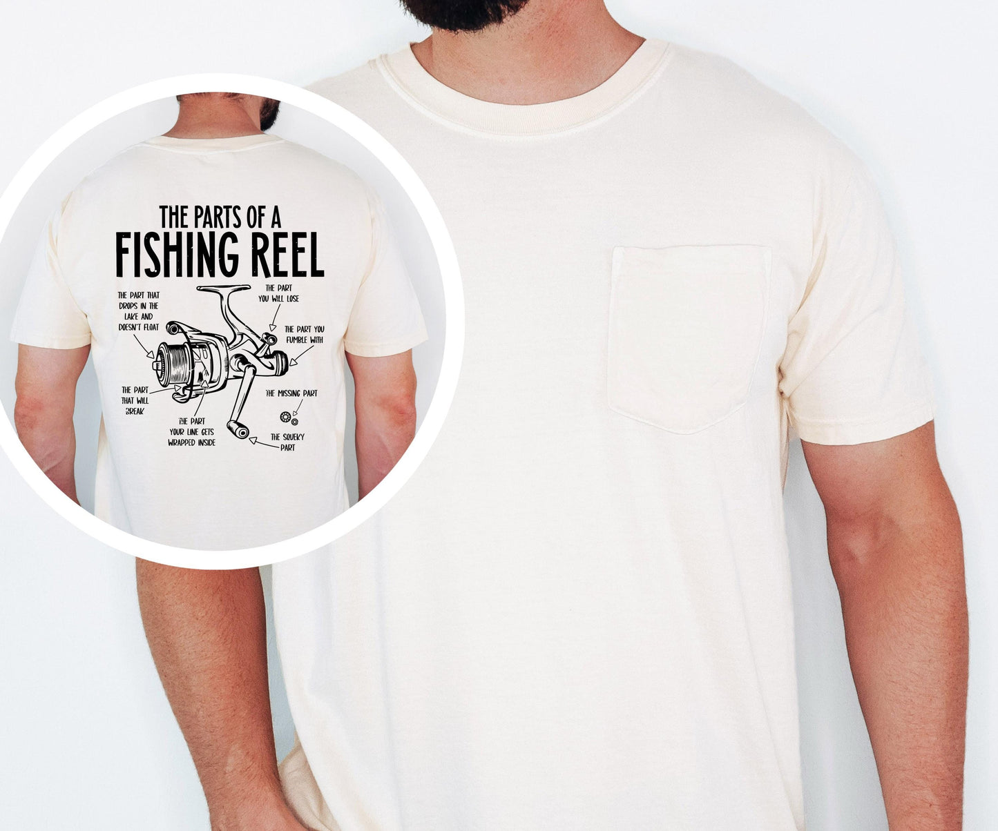 Parts of a Fishing Reel Funny Fishing Shirt, Comfort Colors Pocket Tee, Lake Boat Trip Gift for Fishermen, Father's Day Mens Fishing T-Shirt