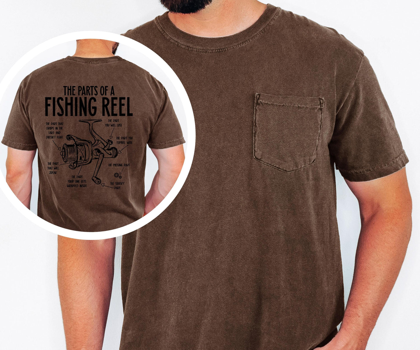 Parts of a Fishing Reel Funny Fishing Shirt, Comfort Colors Pocket Tee, Lake Boat Trip Gift for Fishermen, Father's Day Mens Fishing T-Shirt