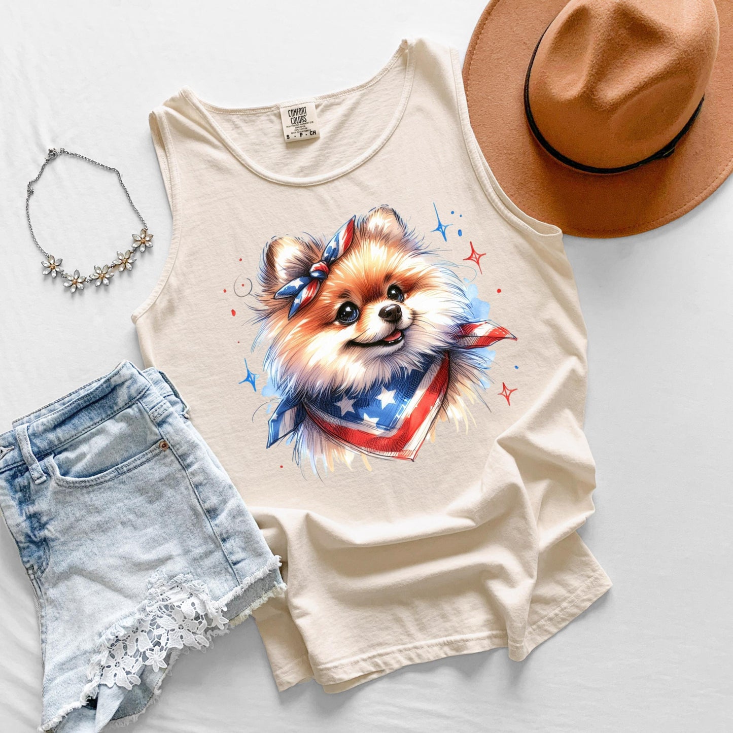 Pomeranian Patriotic Tank Top, USA Dog Tank, Fourth of July Graphic Tank, Pom Dog