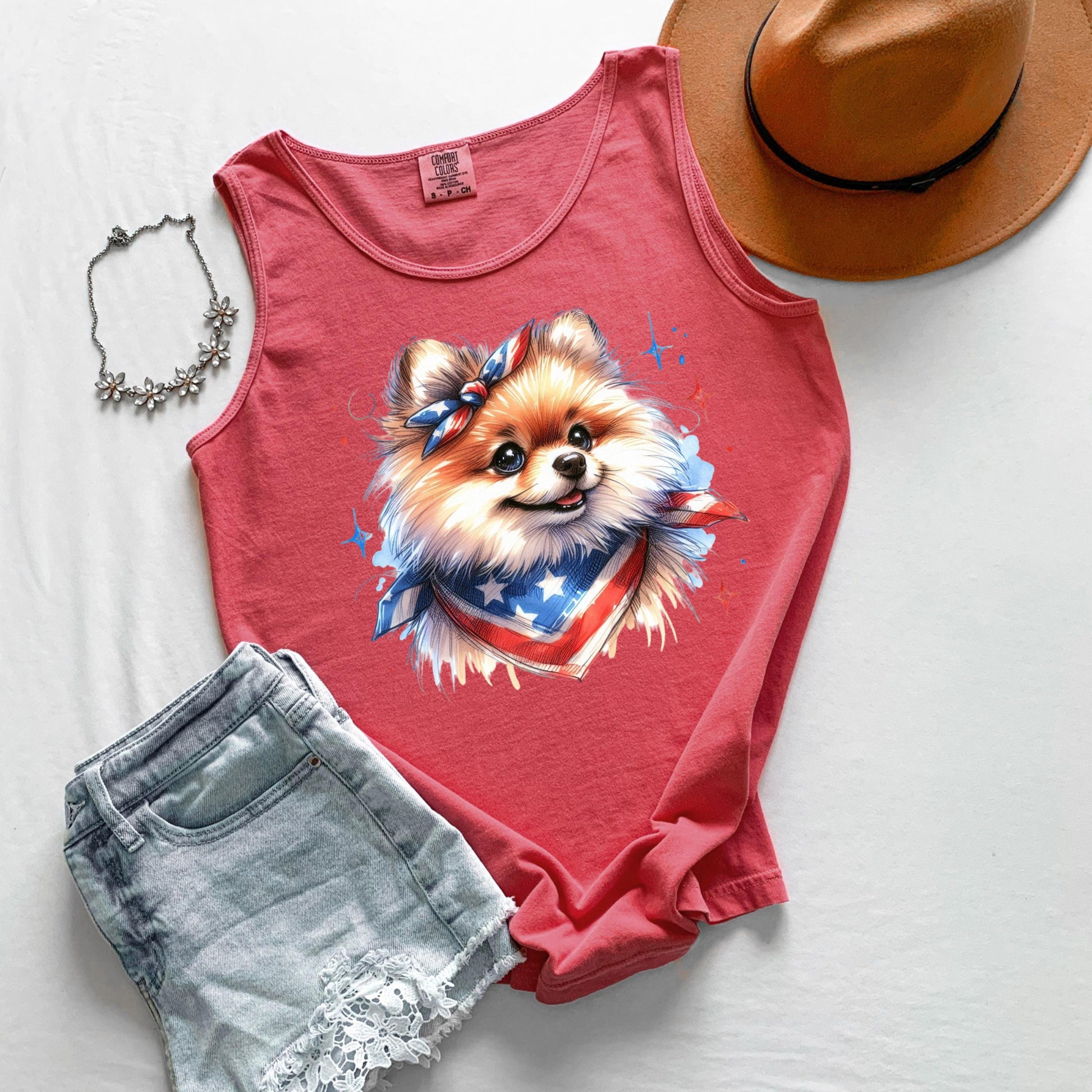 Pomeranian Patriotic Tank Top, USA Dog Tank, Fourth of July Graphic Tank, Pom Dog