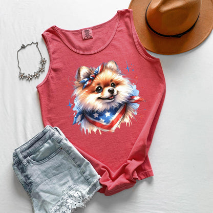 Pomeranian Patriotic Tank Top, USA Dog Tank, Fourth of July Graphic Tank, Pom Dog