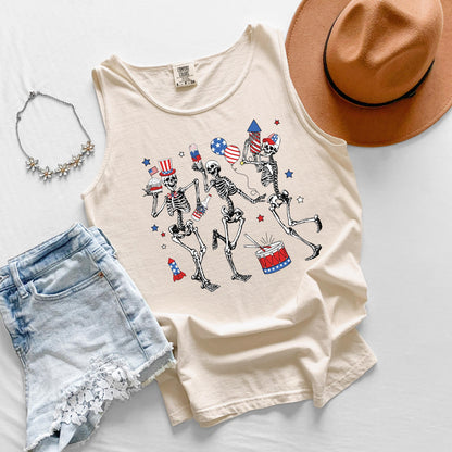 Comfort Colors Dancing Skeletons Tank Top: Patriotic 4th of July Tee