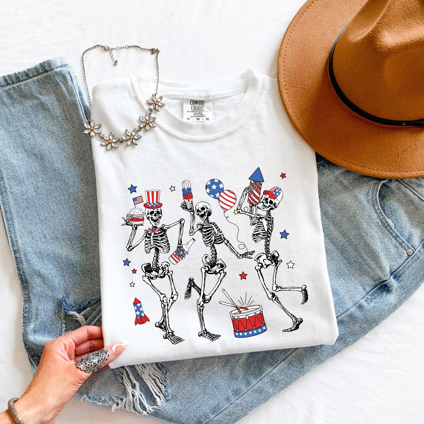Patriotic Skeleton Shirt, Dancing Skeleton T-Shirt, 4th of July Shirt, USA Graphic Tee