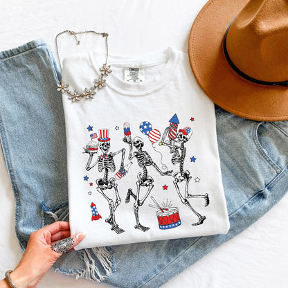Patriotic Skeleton Shirt, Dancing Skeleton T-Shirt, 4th of July Shirt, USA Graphic Tee