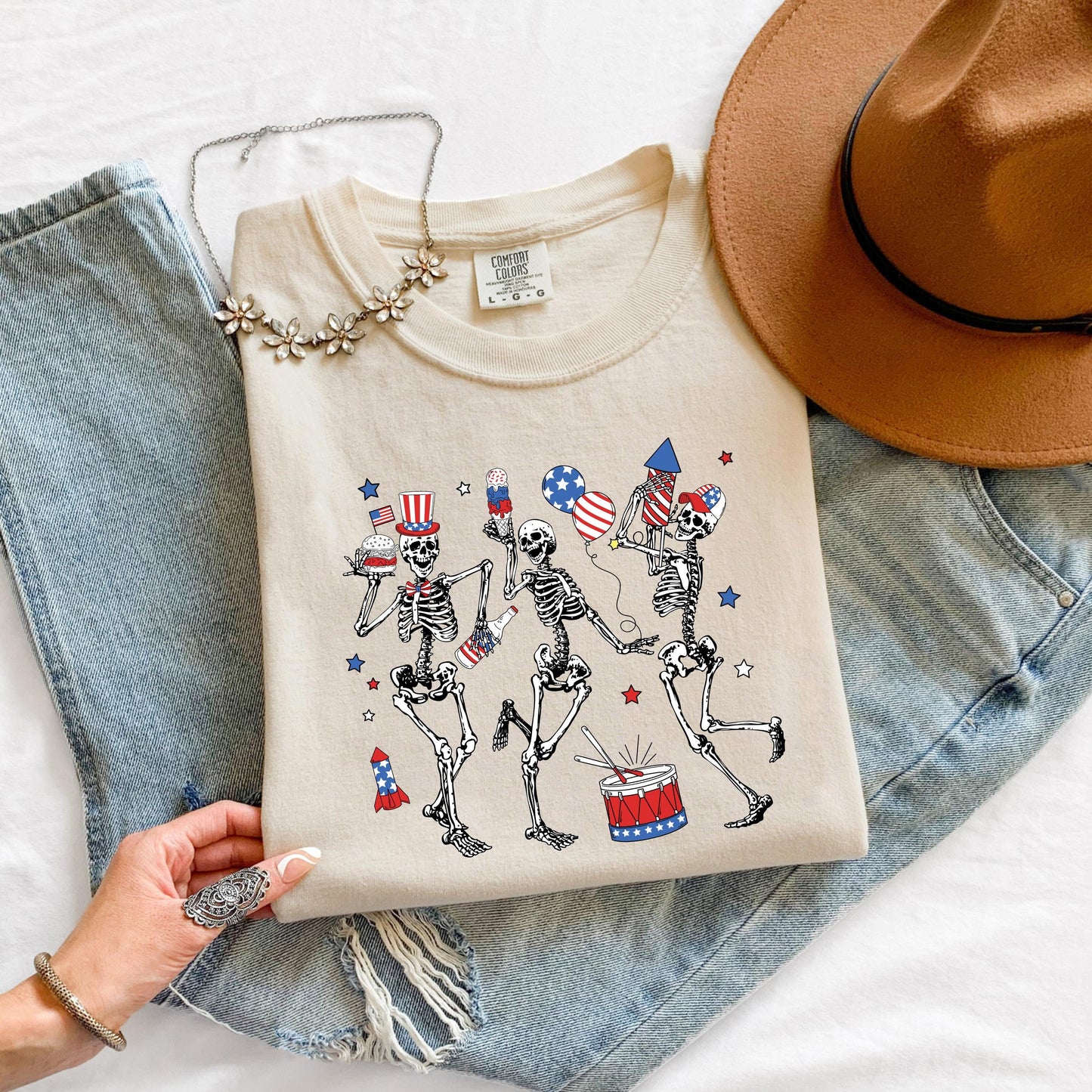 Patriotic Skeleton Shirt, Dancing Skeleton T-Shirt, 4th of July Shirt, USA Graphic Tee